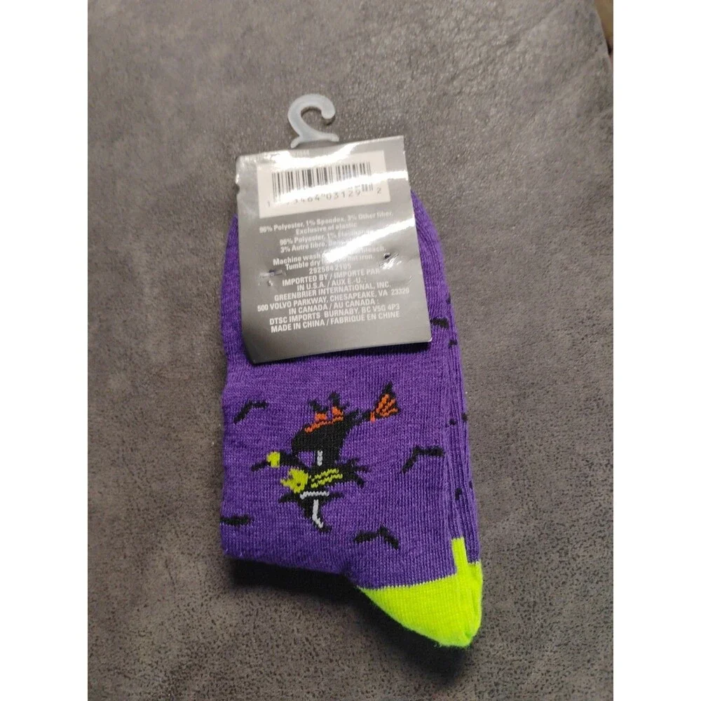 Womens Halloween Purple Crew Socks Size 5-9 Spooky Witch